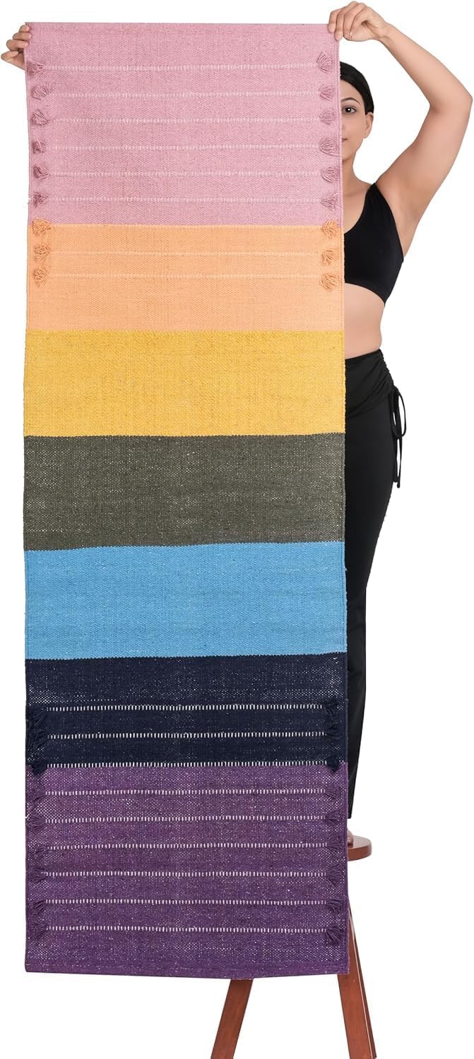 Handmade Organic Cotton Yoga Mat Cotton Exercise Rug – Handwoven, Absorbent & Hand Washable Fitness Mat Ideal for Yoga, Workouts and Meditation