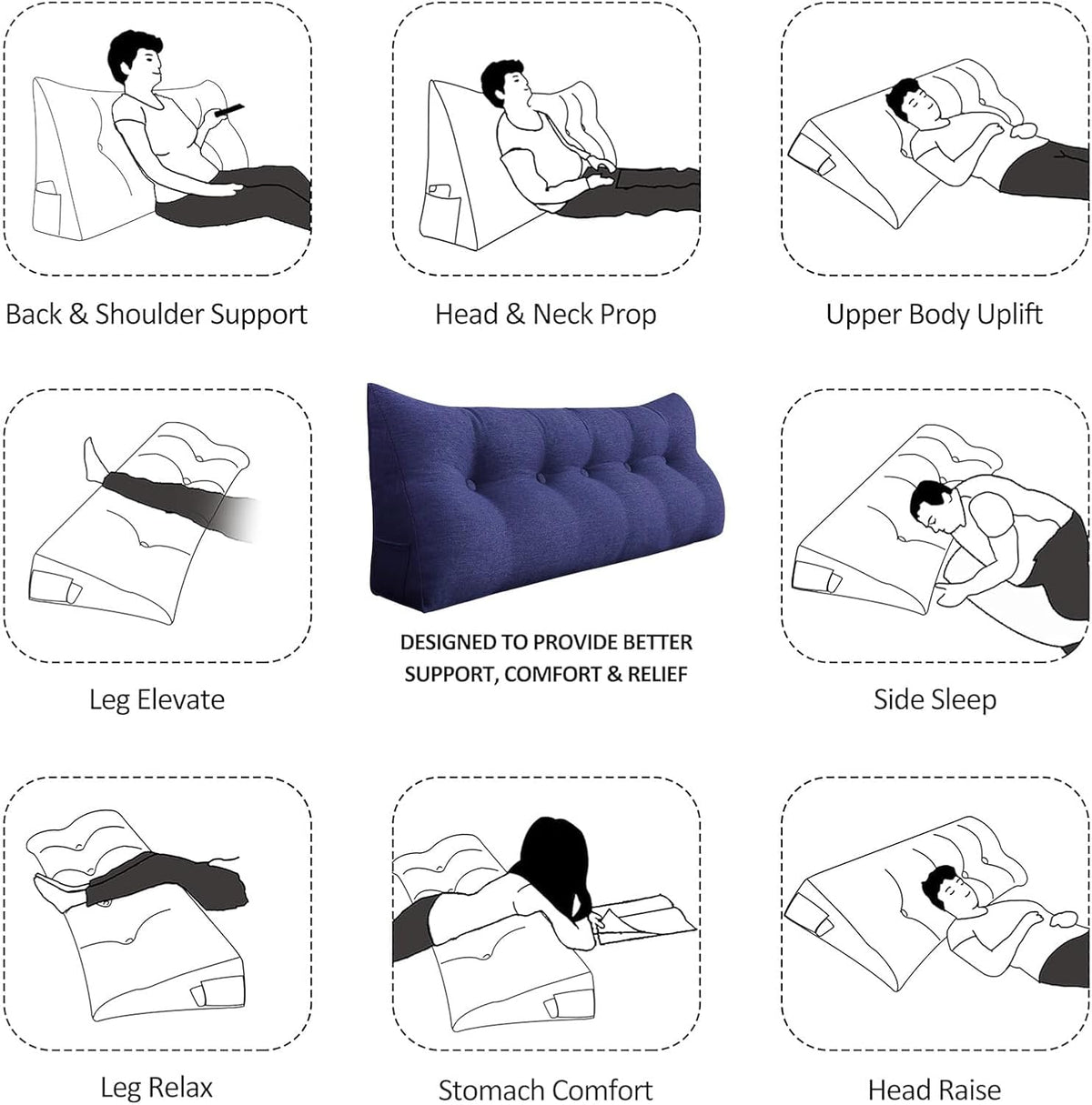 Small Wedge Pillow Headboard Reading Pillow for Sitting Up in Bed Adult Backrest Triangle Bolster Pillow for Couch Daybed Cushion Lumbar Body Support Leg Positioning（Yellow, Small）