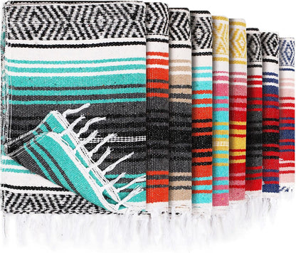 9 Pcs Mexican Yoga Blanket Striped Falsa, 45x70,Bright Colors