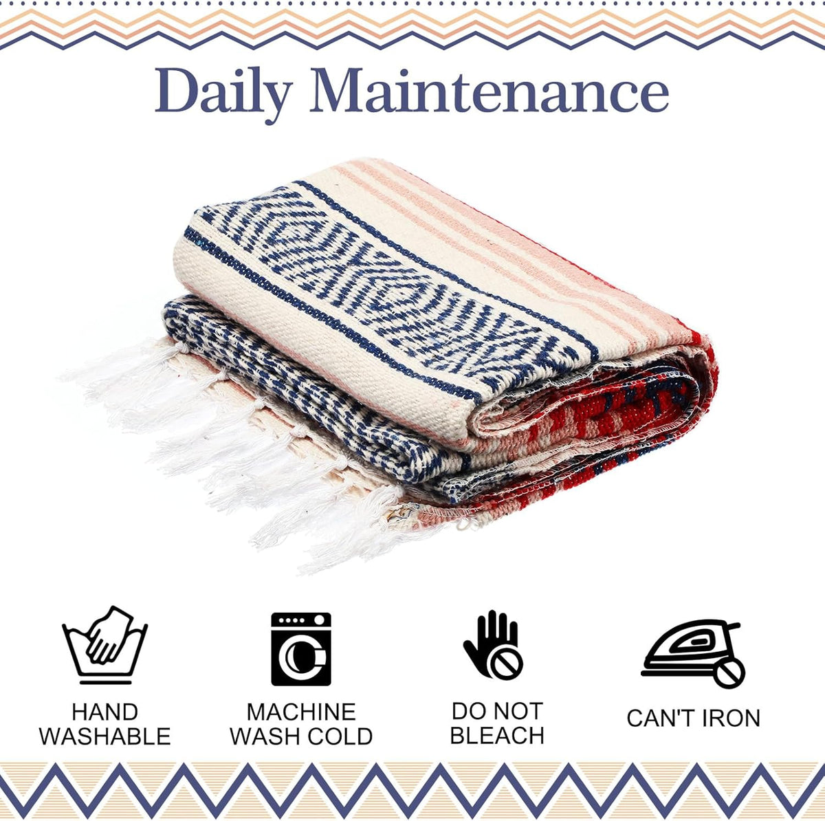 9 Pcs Mexican Yoga Blanket Striped Falsa, 45x70,Bright Colors