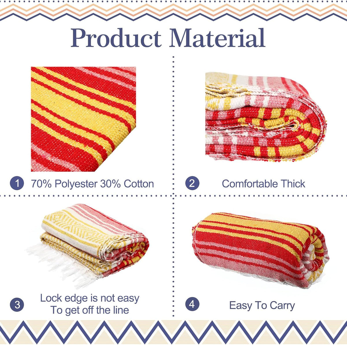9 Pcs Mexican Yoga Blanket Striped Falsa, 45x70,Bright Colors