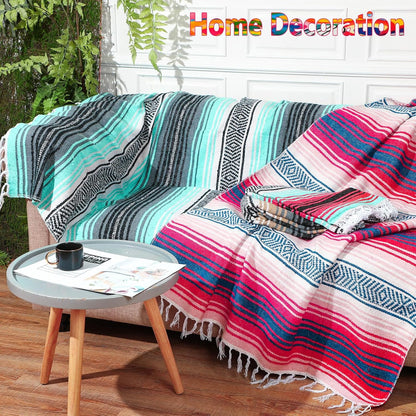 9 Pcs Mexican Yoga Blanket Striped Falsa, 45x70,Bright Colors