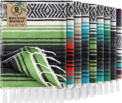 9 Pcs Mexican Yoga Blanket Striped Falsa, 45x70,Bright Colors