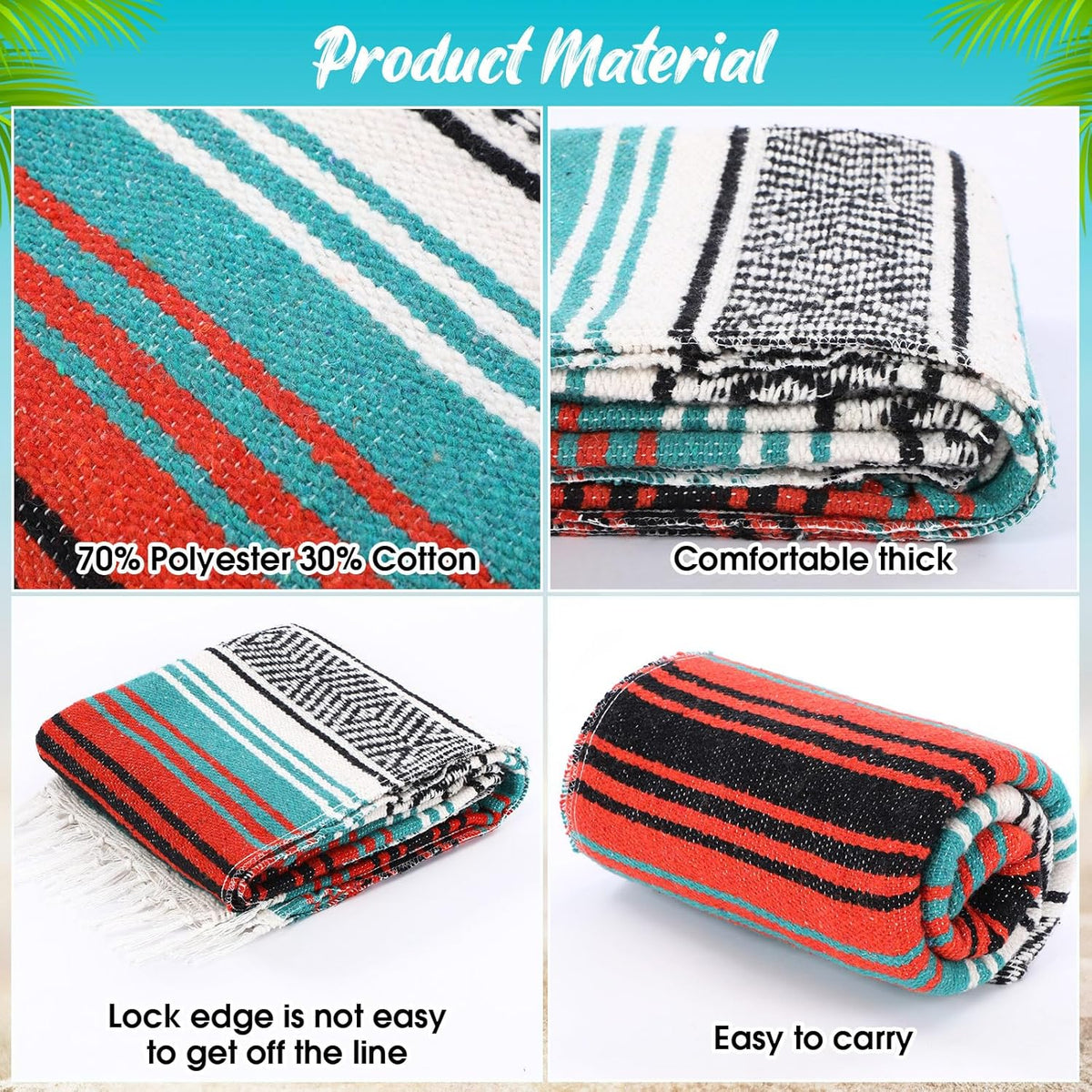 9 Pcs Mexican Yoga Blanket Striped Falsa, 45x70,Bright Colors