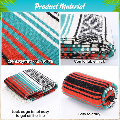9 Pcs Mexican Yoga Blanket Striped Falsa, 45x70,Bright Colors