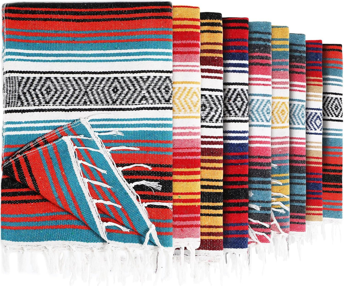 9 Pcs Mexican Yoga Blanket Striped Falsa, 45x70,Bright Colors