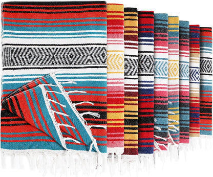 9 Pcs Mexican Yoga Blanket Striped Falsa, 45x70,Bright Colors