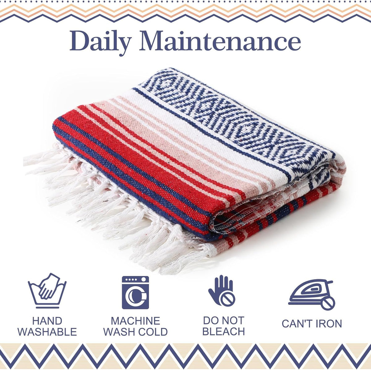 9 Pcs Mexican Yoga Blanket Striped Falsa, 45x70,Bright Colors