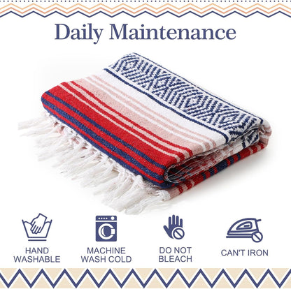 9 Pcs Mexican Yoga Blanket Striped Falsa, 45x70,Bright Colors
