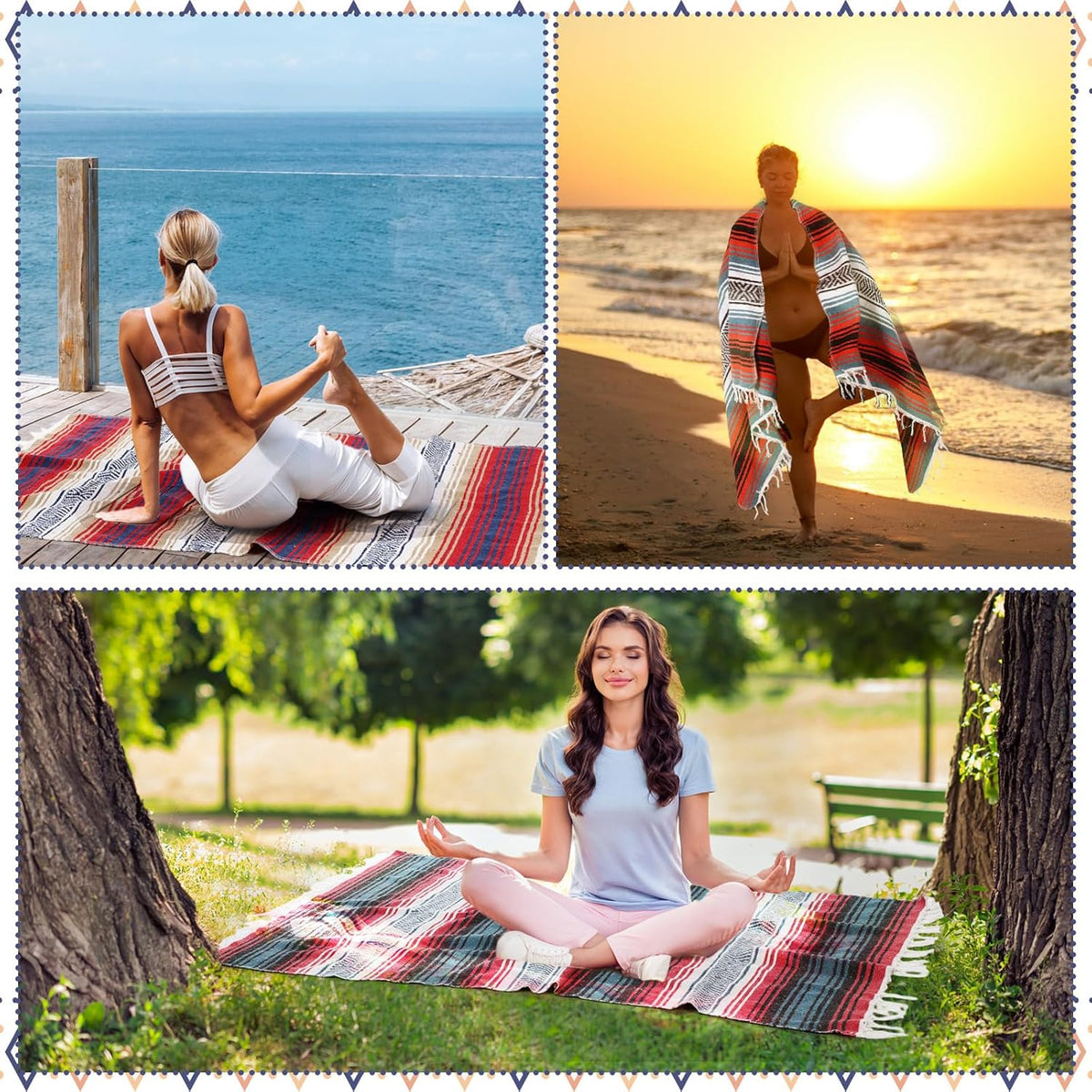 9 Pcs Mexican Yoga Blanket Striped Falsa, 45x70,Bright Colors