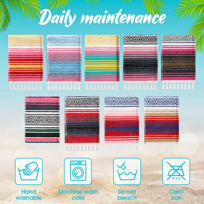 9 Pcs Mexican Yoga Blanket Striped Falsa, 45x70,Bright Colors