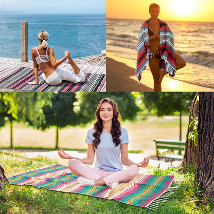 9 Pcs Mexican Yoga Blanket Striped Falsa, 45x70,Bright Colors