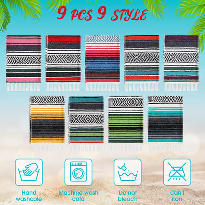 9 Pcs Mexican Yoga Blanket Striped Falsa, 45x70,Bright Colors
