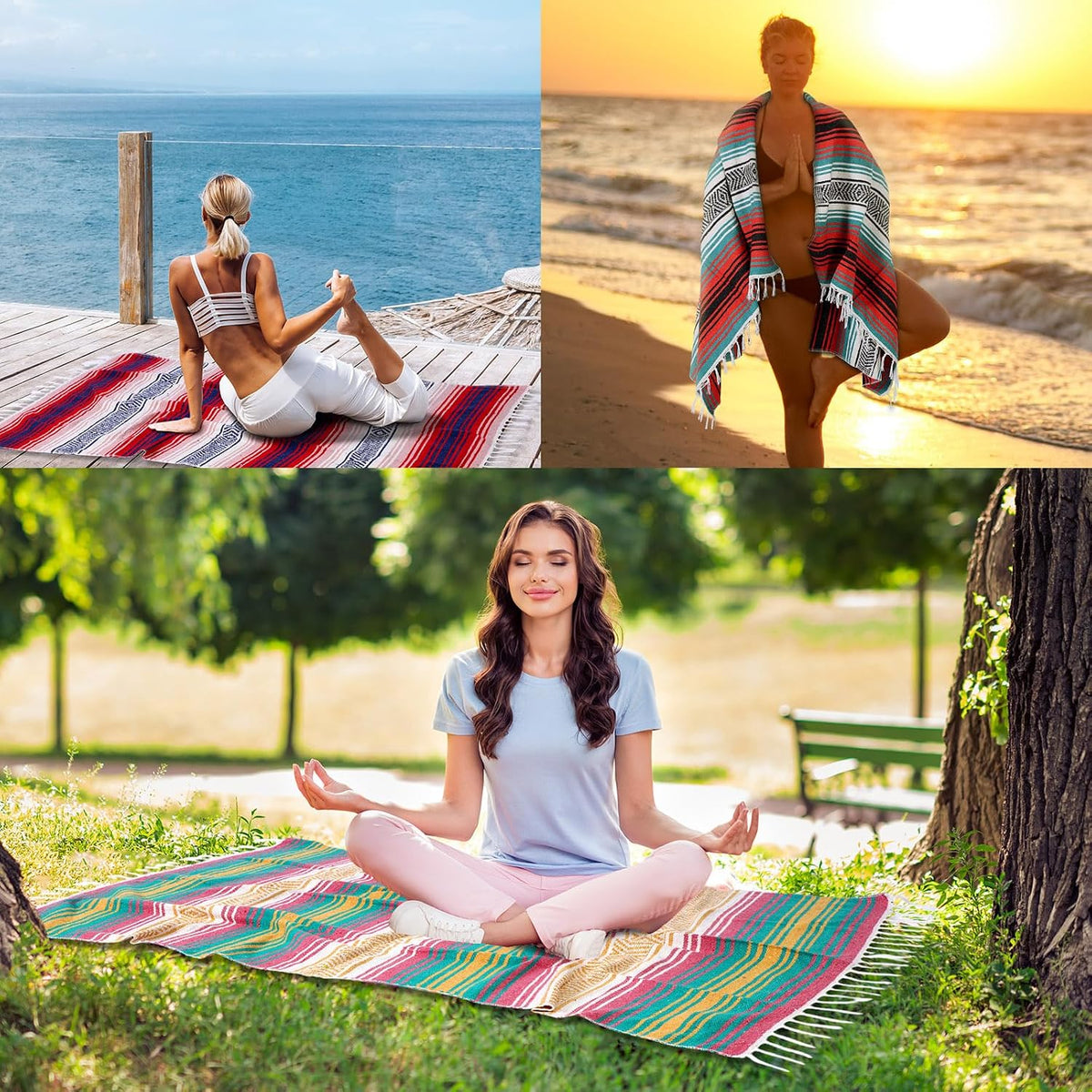 9 Pcs Mexican Yoga Blanket Striped Falsa, 45x70,Bright Colors