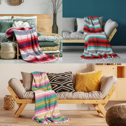 9 Pcs Mexican Yoga Blanket Striped Falsa, 45x70,Bright Colors