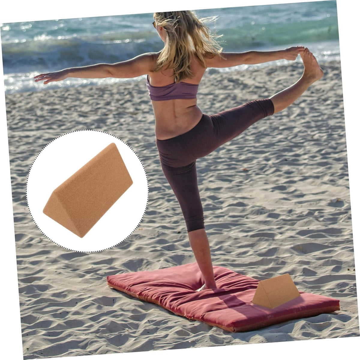 Cork Yoga Block 7.87 X 4.72 X 4.72 in Yoga Training Brick with Smooth Triangular Shape for Stretching Abdominal Muscle Training Fitness Dance Practice 1 Pack