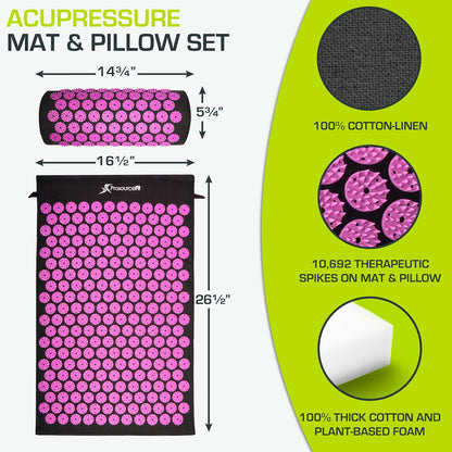 ProsourceFit Acupressure Mat and Pillow Set for Back/Neck Pain Relief and Muscle Relaxation, Grey