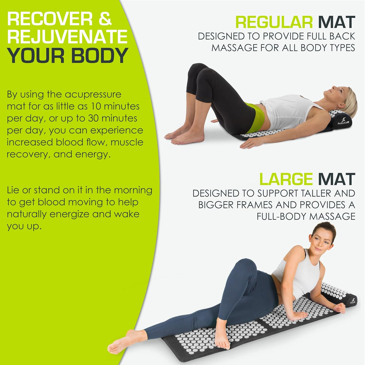 ProsourceFit Acupressure Mat and Pillow Set for Back/Neck Pain Relief and Muscle Relaxation, Grey