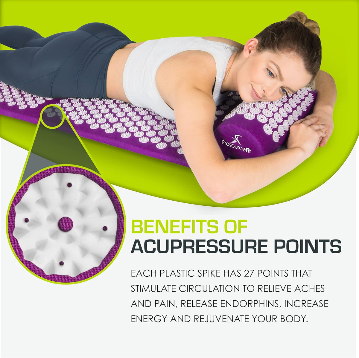 ProsourceFit Acupressure Mat and Pillow Set for Back/Neck Pain Relief and Muscle Relaxation, Grey