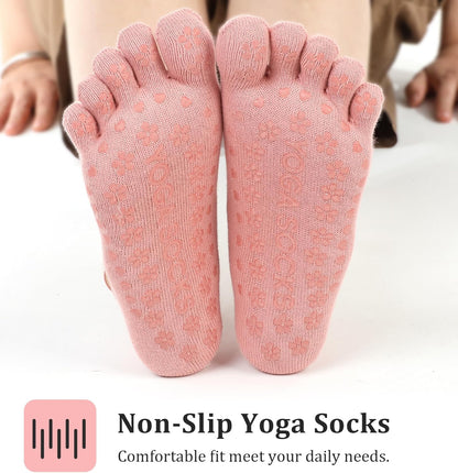 3 Pairs Yoga Toe Socks for Women Non Slip, Pilates Toe Socks with Grips