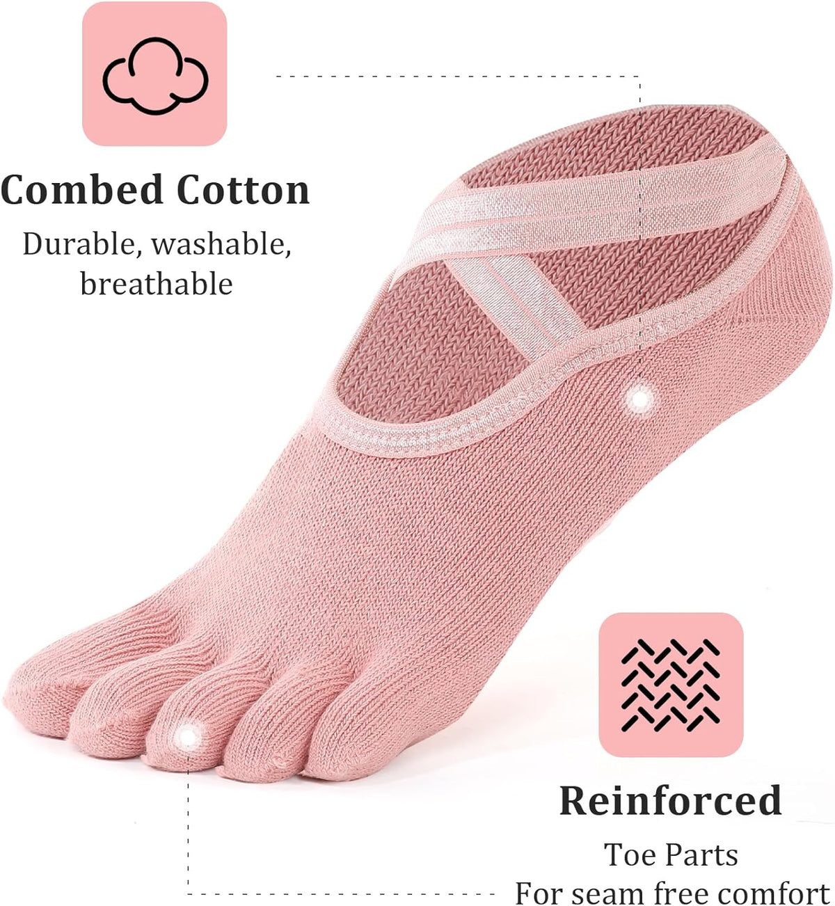 3 Pairs Yoga Toe Socks for Women Non Slip, Pilates Toe Socks with Grips