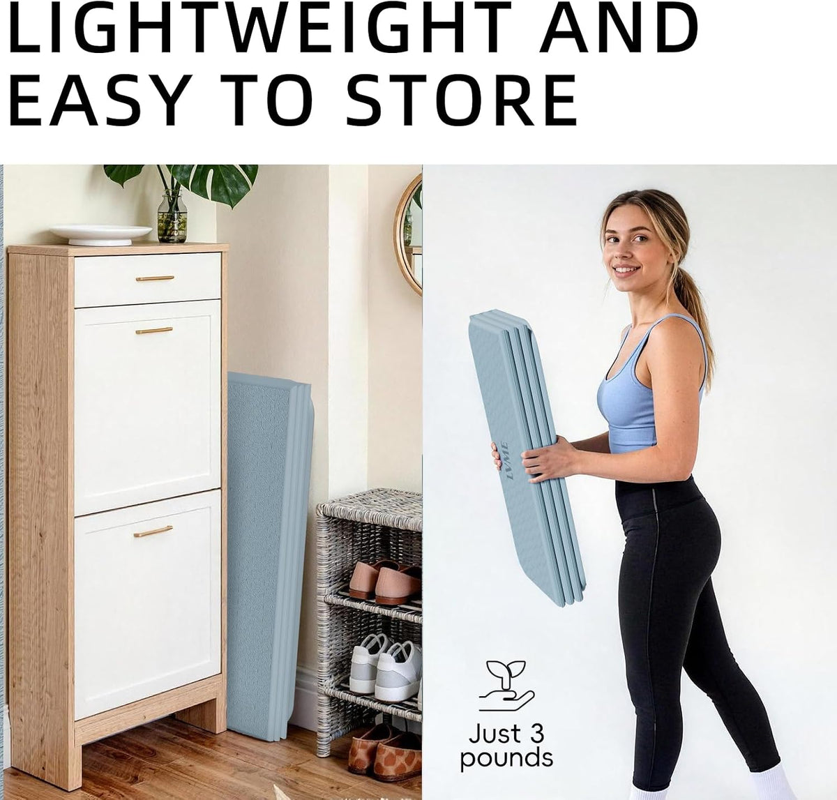 Foldable Yoga Mat 75"x31" – 0.24" Thin | Easy to store & carry – takes little space. Exercise mat: non-slip for home gym. Pilates mat: odor-free & easy-clean.