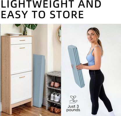 Foldable Yoga Mat 75"x31" – 0.24" Thin | Easy to store & carry – takes little space. Exercise mat: non-slip for home gym. Pilates mat: odor-free & easy-clean.