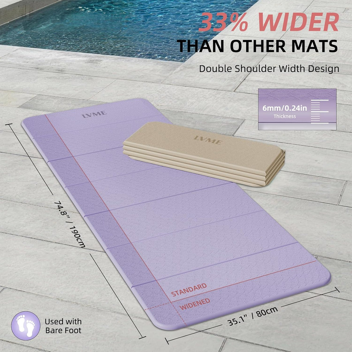 Foldable Yoga Mat 75"x31" – 0.24" Thin | Easy to store & carry – takes little space. Exercise mat: non-slip for home gym. Pilates mat: odor-free & easy-clean.