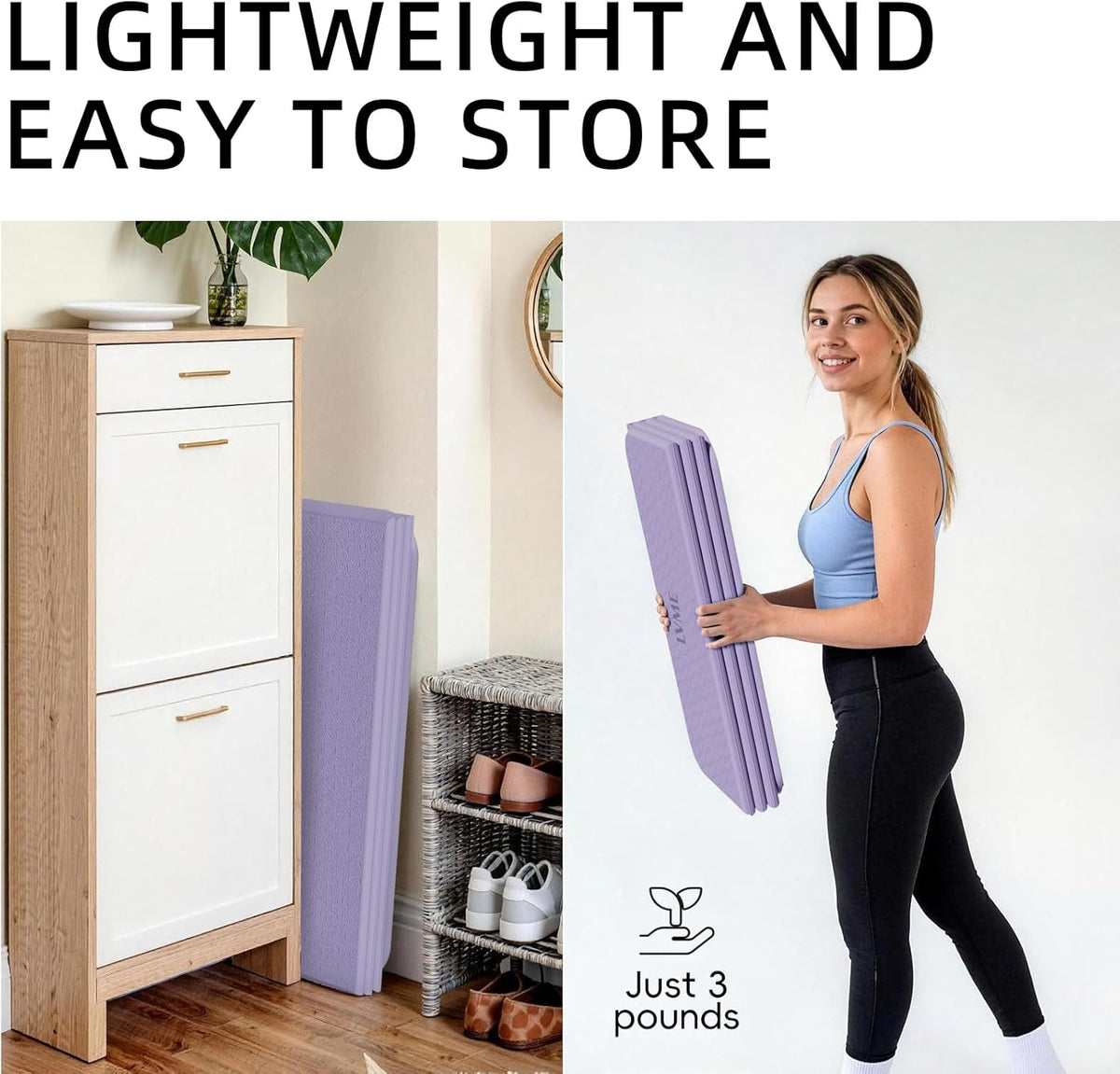 Foldable Yoga Mat 75"x31" – 0.24" Thin | Easy to store & carry – takes little space. Exercise mat: non-slip for home gym. Pilates mat: odor-free & easy-clean.