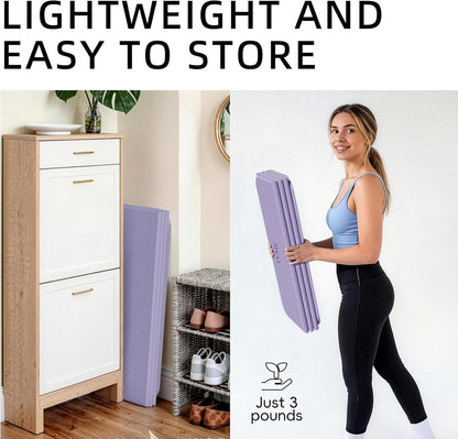 Foldable Yoga Mat 75"x31" – 0.24" Thin | Easy to store & carry – takes little space. Exercise mat: non-slip for home gym. Pilates mat: odor-free & easy-clean.