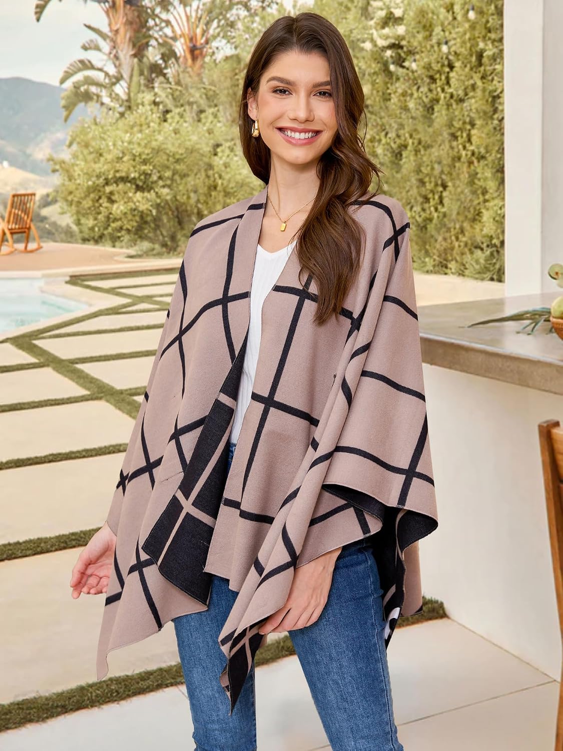 Women Shawl Wrap Poncho Open Front Cardigan Shawl for Fall Winter - Colors A