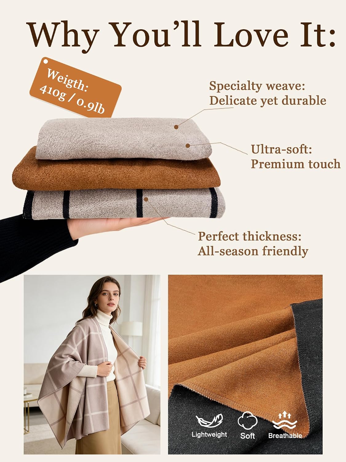 Women Shawl Wrap Poncho Open Front Cardigan Shawl for Fall Winter - Colors A