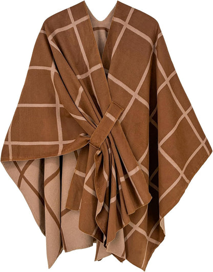 Women Shawl Wrap Poncho Open Front Cardigan Shawl for Fall Winter - Colors A