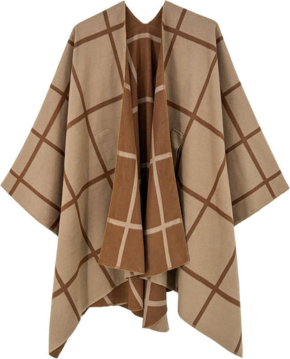 Women Shawl Wrap Poncho Open Front Cardigan Shawl for Fall Winter - Colors A