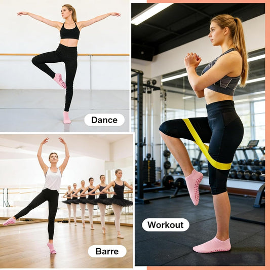 Yoga Socks for Women Non Slip with Grips Pilates Socks, Breathable Mesh Thin Athletic Crew Socks for Workout, Barre, Hospital 4 Pairs