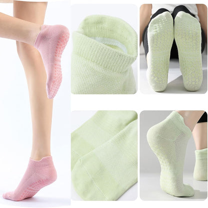 Yoga Socks for Women Non Slip with Grips Pilates Socks, Breathable Mesh Thin Athletic Crew Socks for Workout, Barre, Hospital 4 Pairs