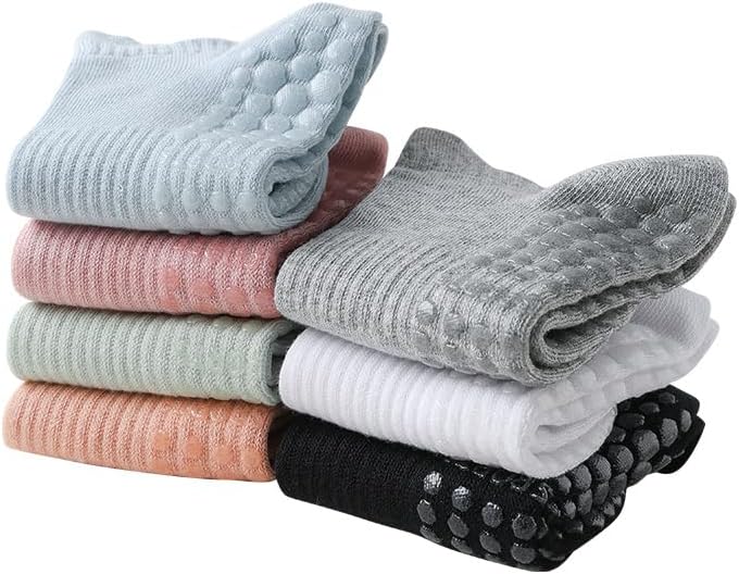 Yoga Socks for Women Non Slip with Grips Pilates Socks, Breathable Mesh Thin Athletic Crew Socks for Workout, Barre, Hospital 4 Pairs
