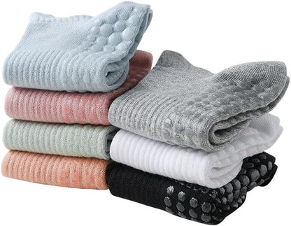Yoga Socks for Women Non Slip with Grips Pilates Socks, Breathable Mesh Thin Athletic Crew Socks for Workout, Barre, Hospital 4 Pairs