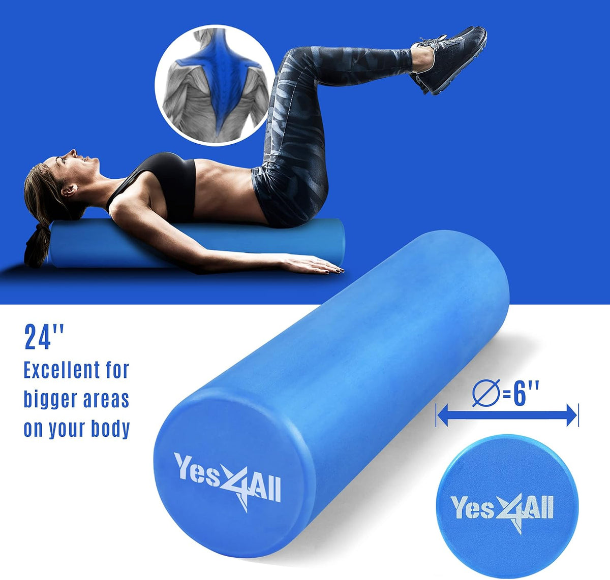 EVA Firm Foam Roller for Back - Round Roller for Exercise, Yoga & Pilates 12/18/24/36 inch