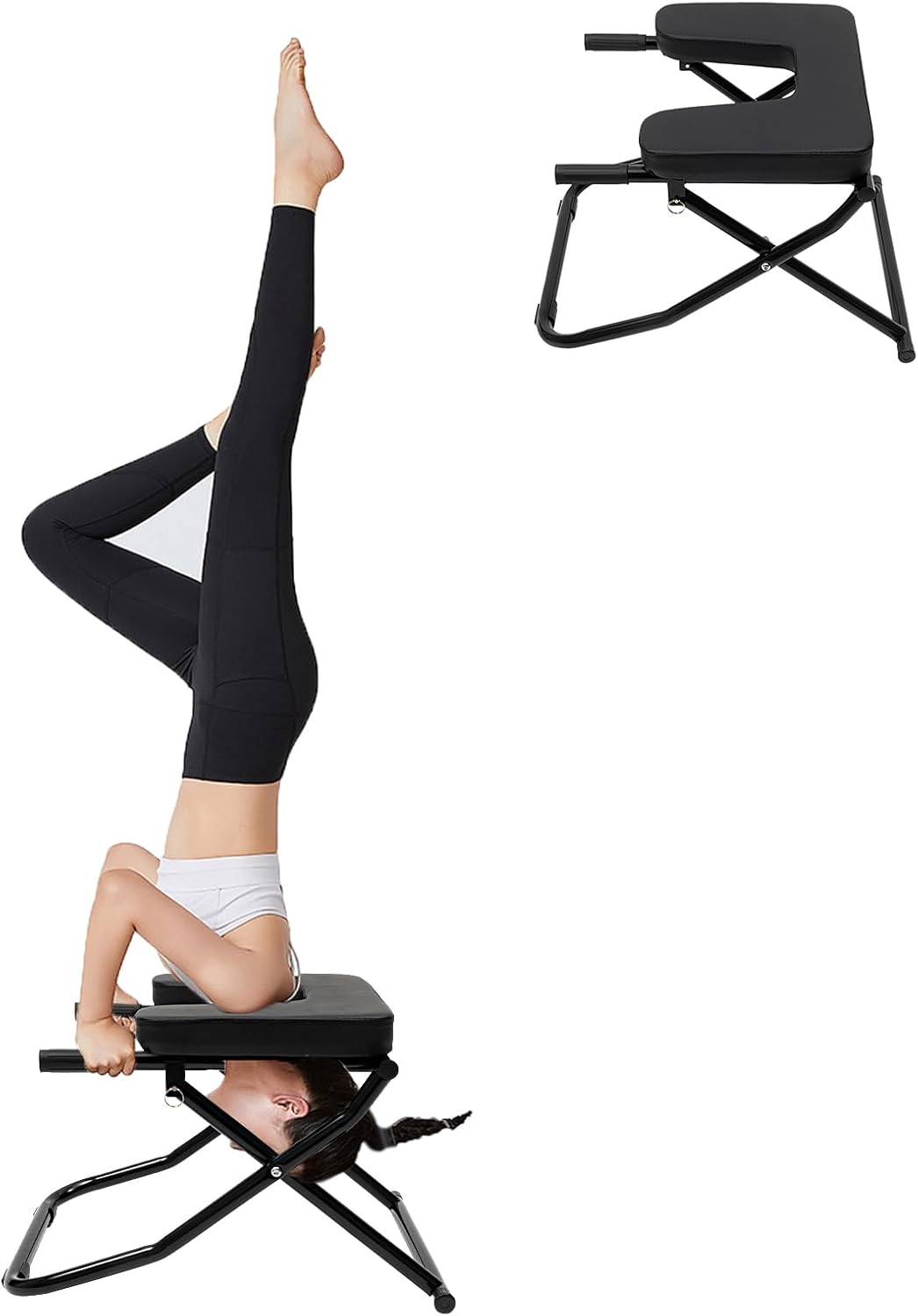 Yoga Headstand Bench, Foldable Yoga Inversion Chair, Headstand Trainer for Practice Head Stand, Shoulderstand and Strength Training, 330.7lbs Bearing
