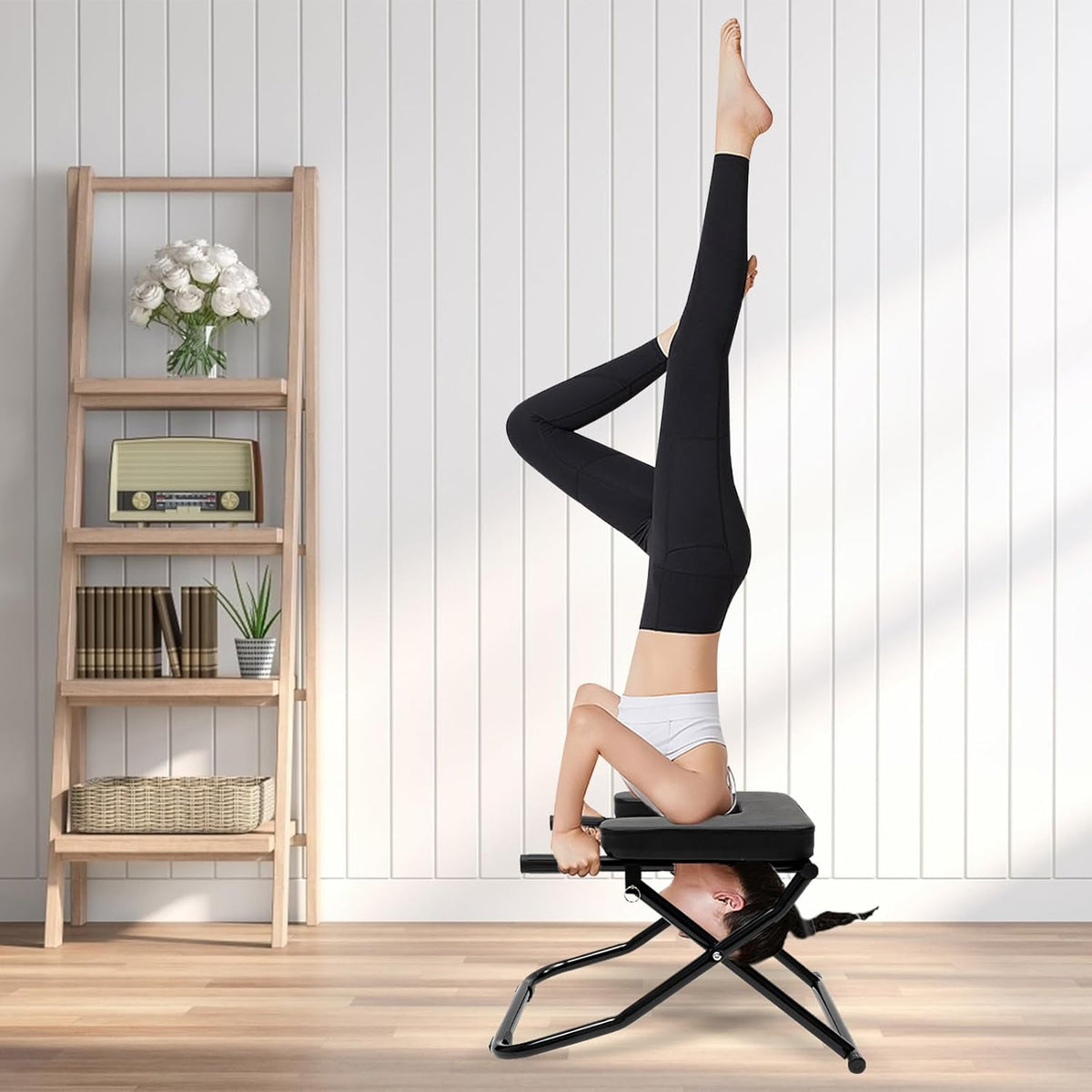 Yoga Headstand Bench, Foldable Yoga Inversion Chair, Headstand Trainer for Practice Head Stand, Shoulderstand and Strength Training, 330.7lbs Bearing