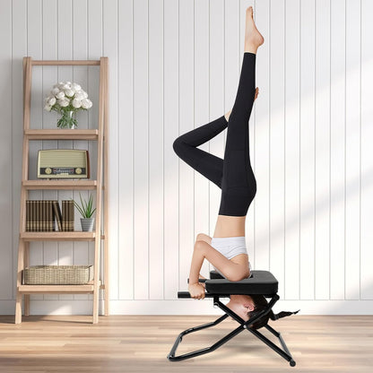 Yoga Headstand Bench, Foldable Yoga Inversion Chair, Headstand Trainer for Practice Head Stand, Shoulderstand and Strength Training, 330.7lbs Bearing