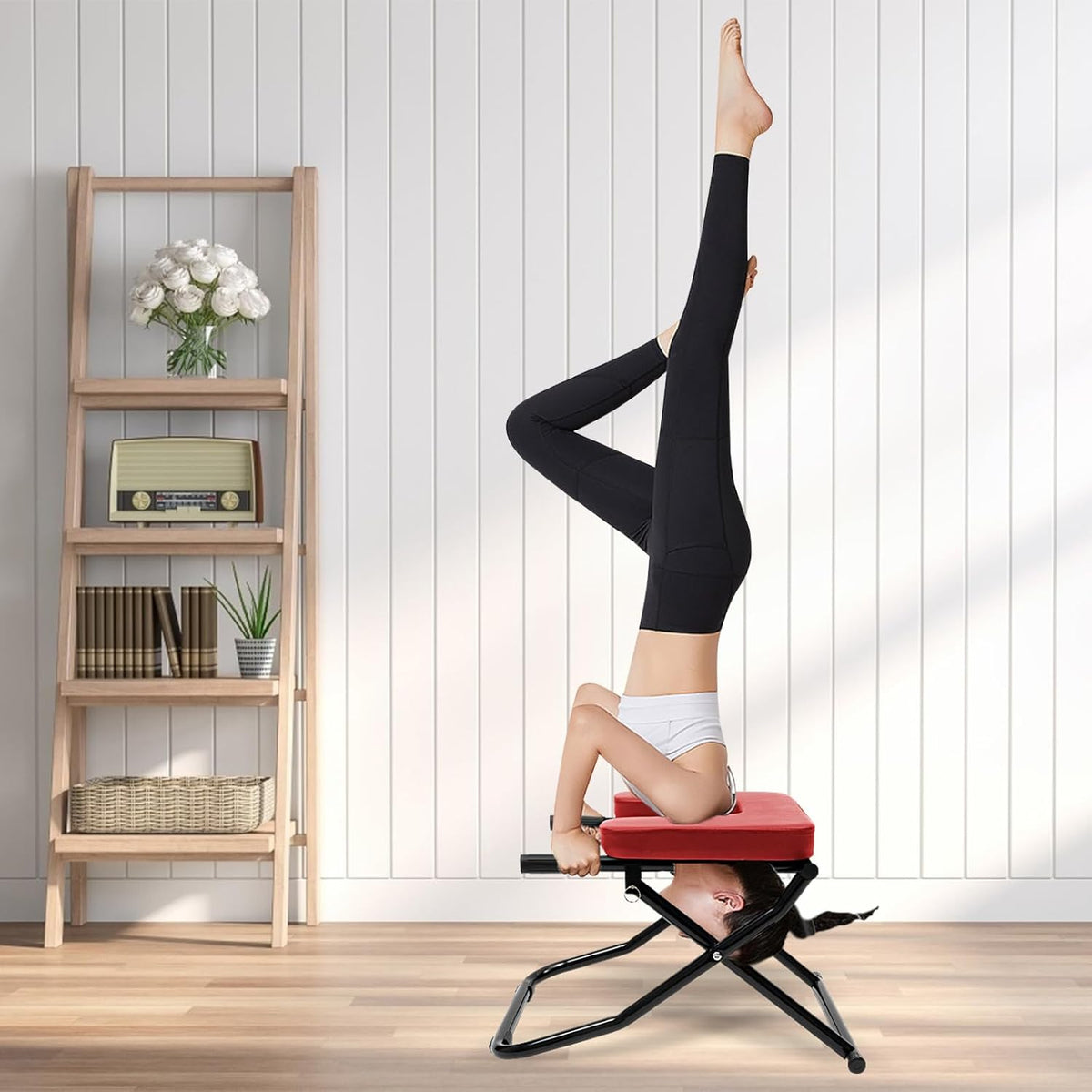 Yoga Headstand Bench, Foldable Yoga Inversion Chair, Headstand Trainer for Practice Head Stand, Shoulderstand and Strength Training, 330.7lbs Bearing