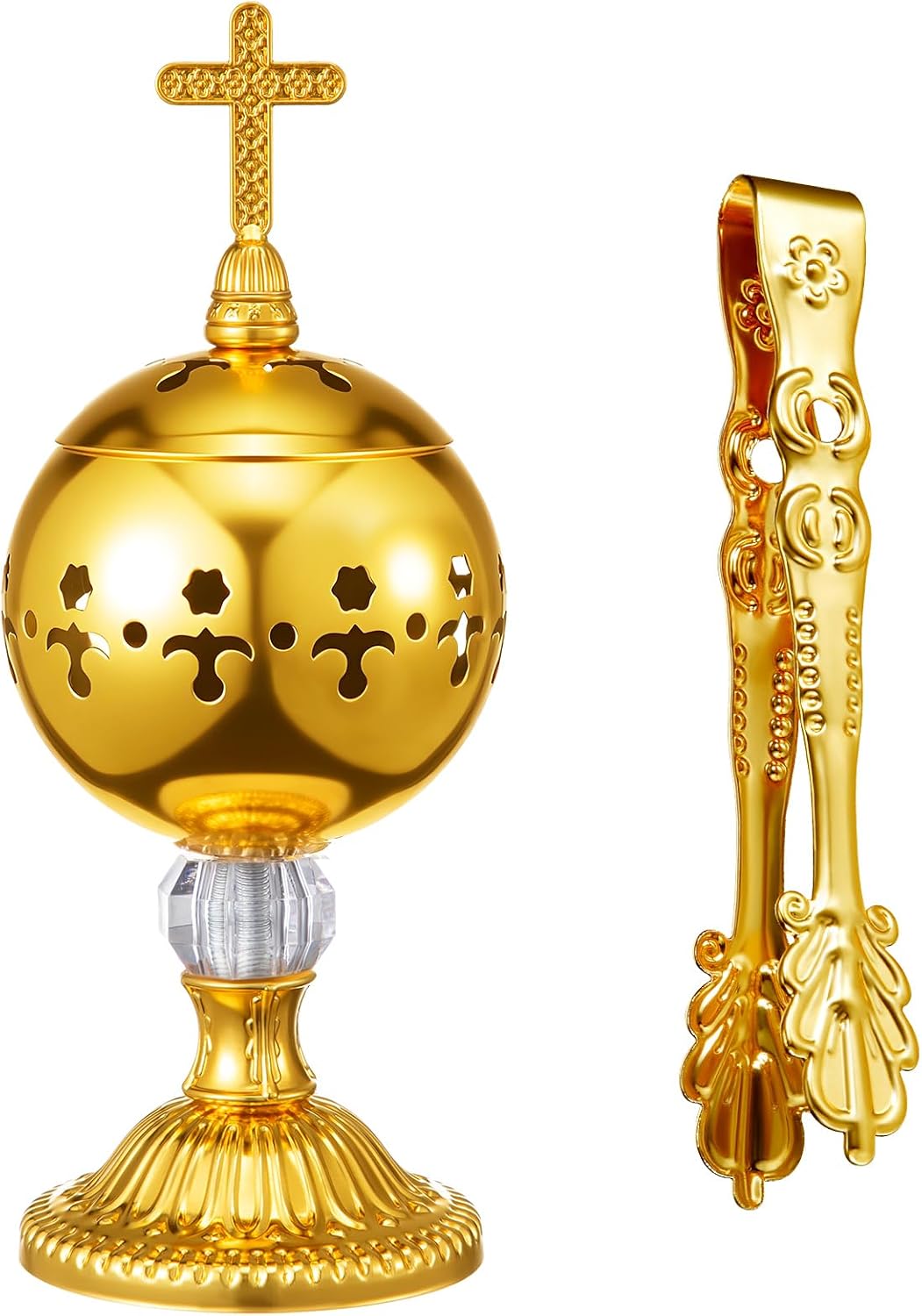1 Set Incense Burner with Tong, Gold, Retro