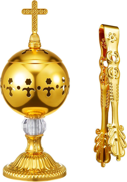 1 Set Incense Burner with Tong, Gold, Retro