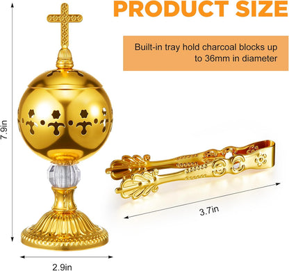 1 Set Incense Burner with Tong, Gold, Retro