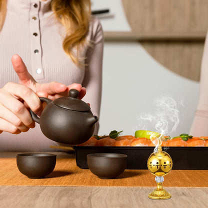 1 Set Incense Burner with Tong, Gold, Retro
