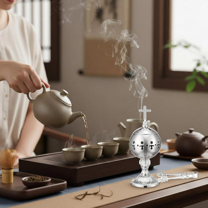1 Set Incense Burner with Tong, Gold, Retro