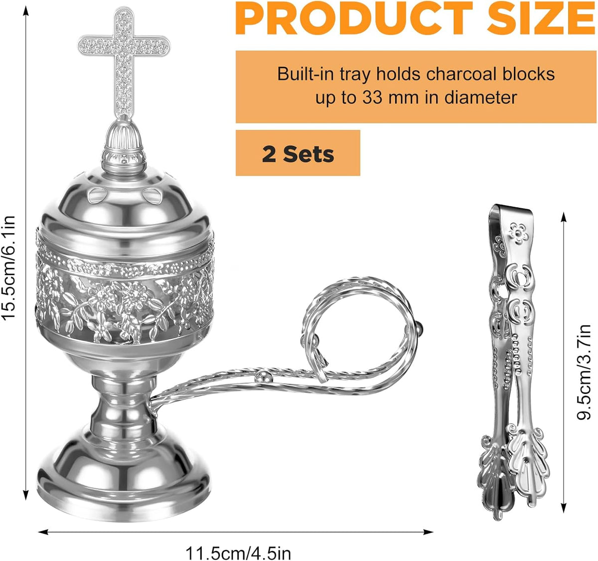 1 Set Incense Burner with Tong, Gold, Retro