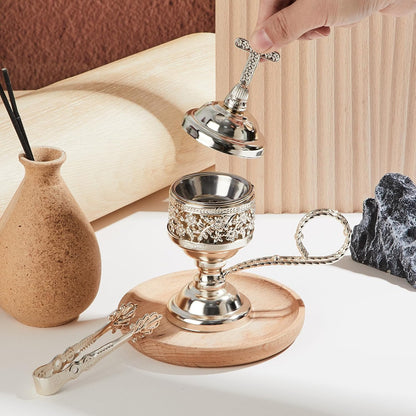 1 Set Incense Burner with Tong, Gold, Retro